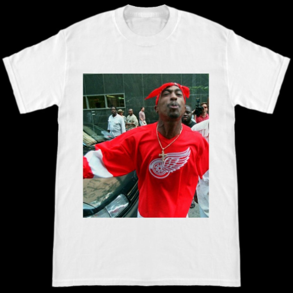 2Pac Wearing Detroit Red Wings Jersey T Shirt
